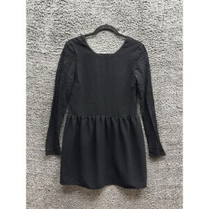Sezane Robe Eva Laced Sleeve Round Neck Mini‎ Dress Size 34 in Black